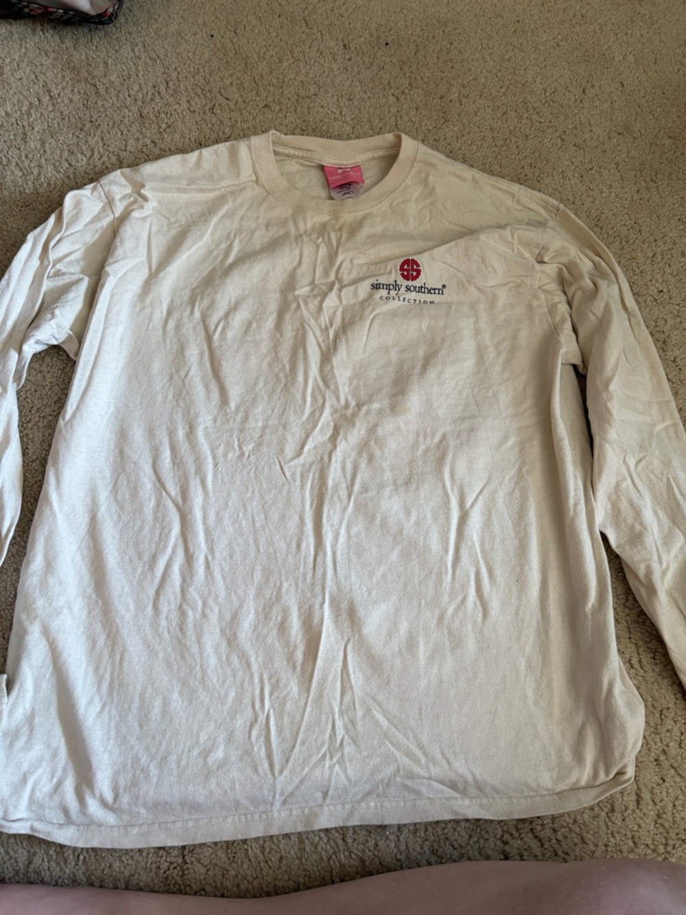 Simply Southern Cream Long Sleeve Crewneck Shirt with Red Chest Logo